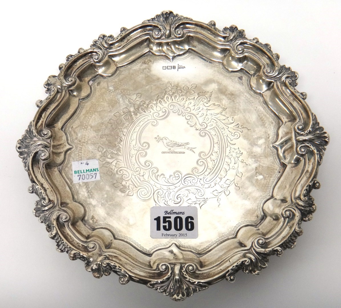 Appraisal: A silver salver of shaped circular form in the Chippendale