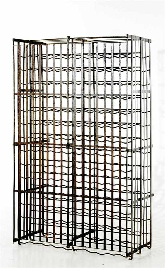 Appraisal: Wrought-iron wine rack strap and rolled iron with double doors