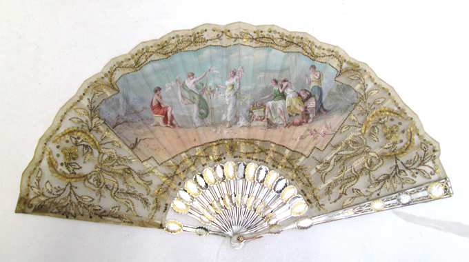 Appraisal: TIFFANY COMPANY HAND PAINTED FAN having mother of pearl applique