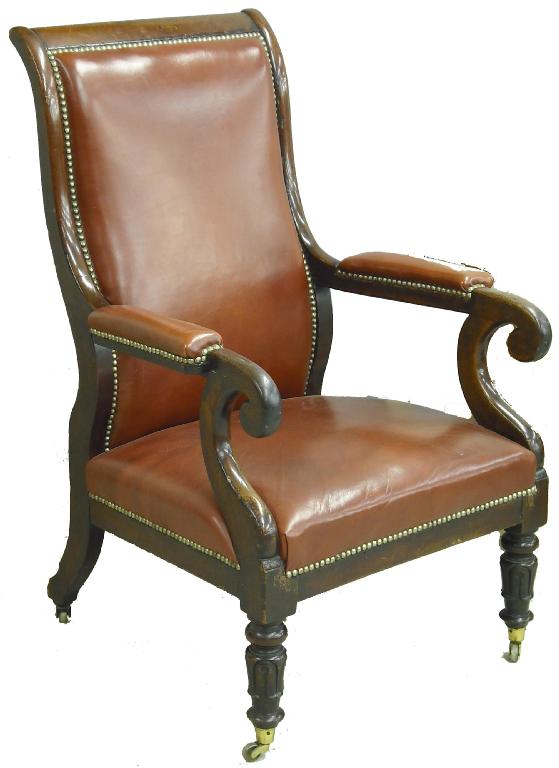 Appraisal: William IV mahogany framed red leather upholstered library chair the