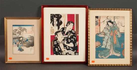 Appraisal: Three Japanese color woodcuts framed th th century Kunisada Geisha