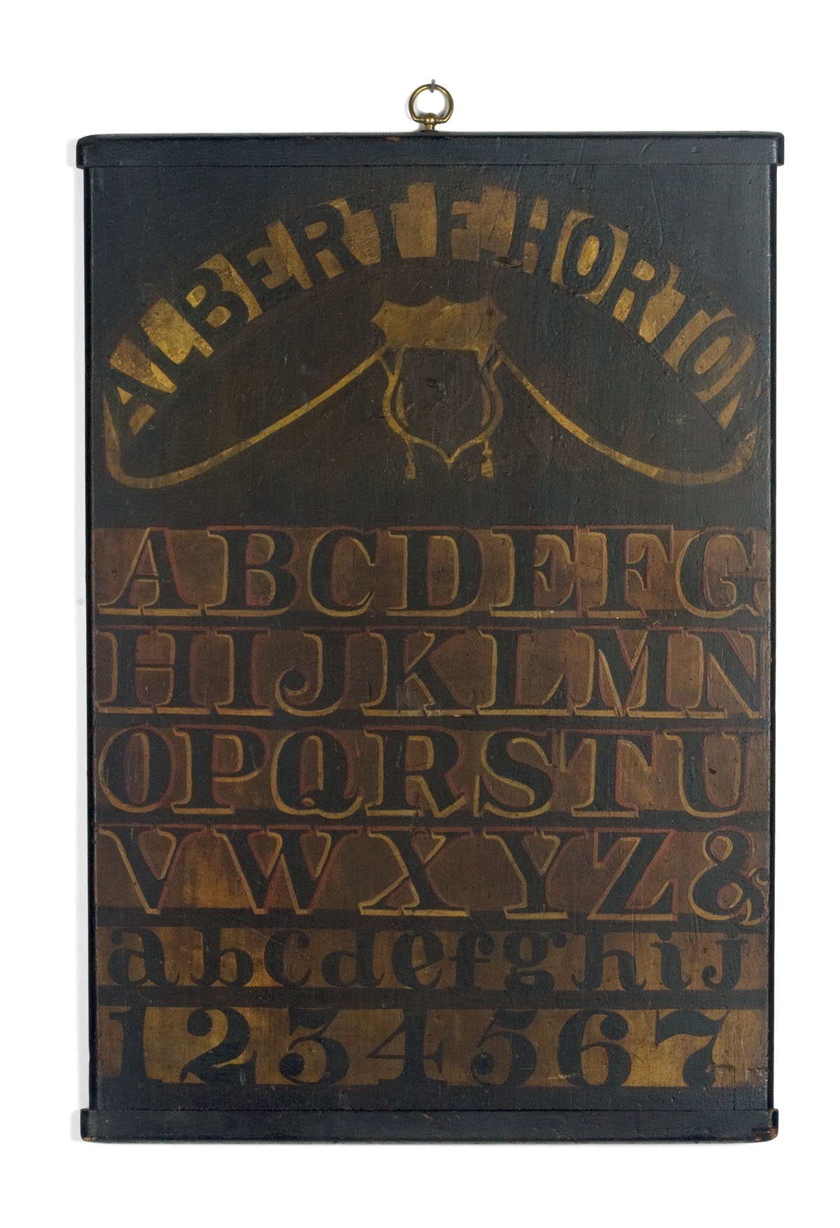 Appraisal: ALBERT F HORTON PAINTED ALPHABET BOARD IN BLACK AND GOLD