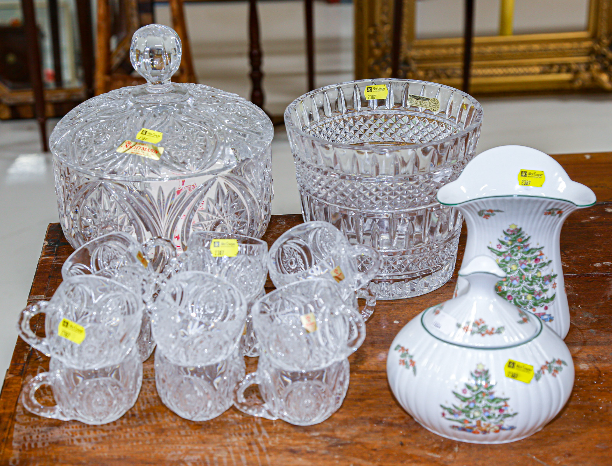 Appraisal: ASSORTMENT OF GERMAN PRESSED GLASS Including two Bavarian Christmas themed