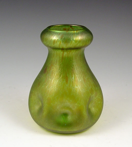 Appraisal: BOHEMIAN IRIDESCENT ART GLASS VASE Green with dimpled sides ''h