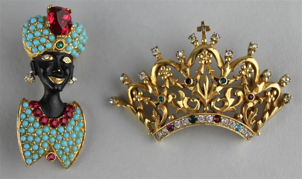 Appraisal: CINER BLACKAMOOR PIN AND DENICOLA CROWN PIN Ciner signed in