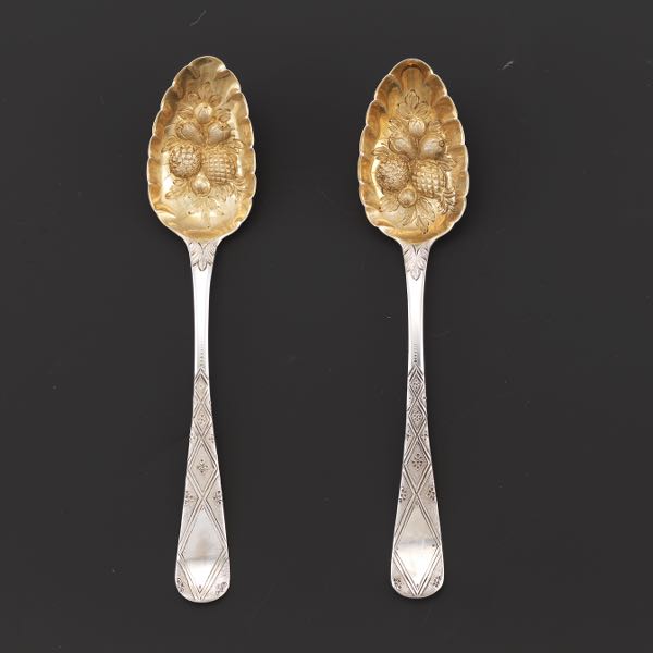 Appraisal: GEORGE III PAIR OF GOLD WASHED STERLING BERRY SPOONS BY