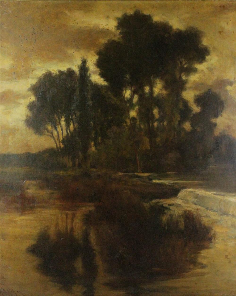 Appraisal: ALBERT DAKIN GIHON AMERICAN FRENCH - RIVER SCENE Oil on