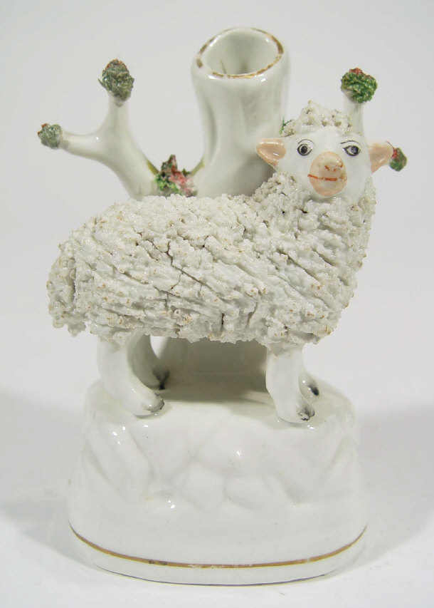 Appraisal: Victorian hand painted Staffordshire spill vase modelled with a sheep