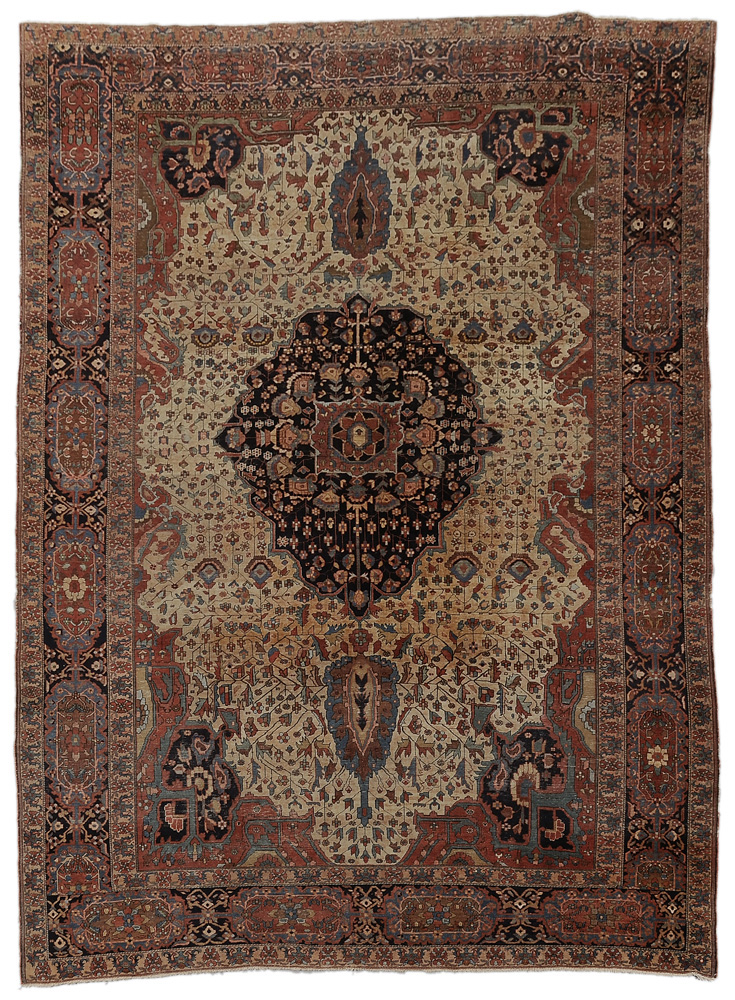 Appraisal: Ferahan Sarouk Carpet central medallion on dark blue ground on