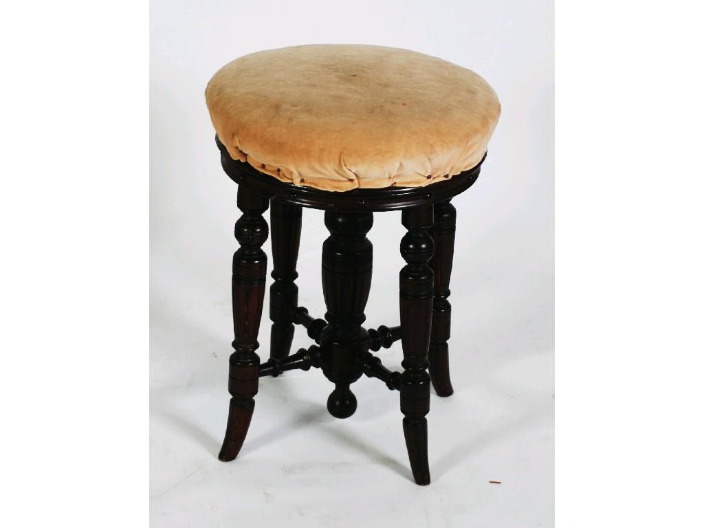 Appraisal: NINETEENTH CENTURY MAHOGANY ADJUSTABLE PIANO STOOL with revolving circular top