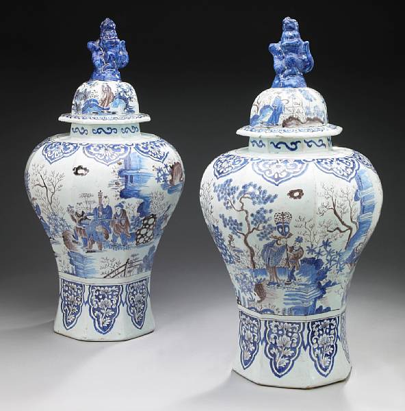 Appraisal: A pair of Continental chinoiserie decorated tin glaze covered vases