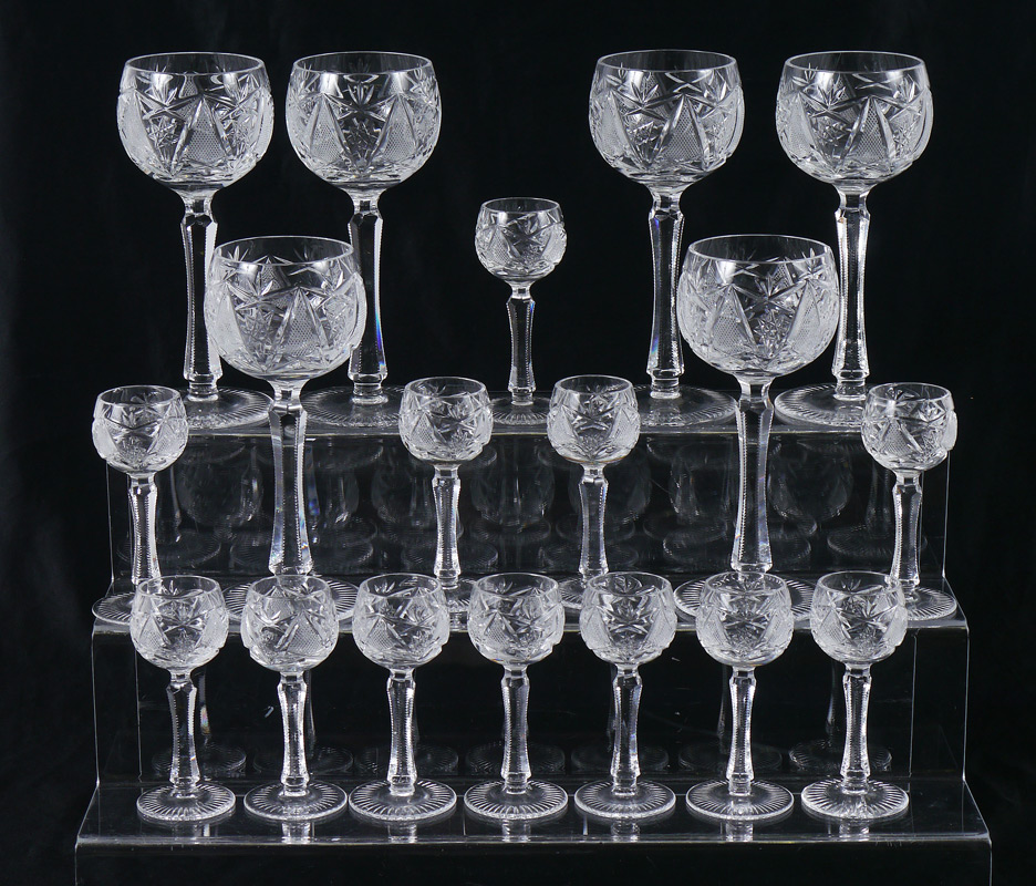 Appraisal: WINE HOCKS CORDIALS CUT GLASS STEMS Unmarked wines '' h