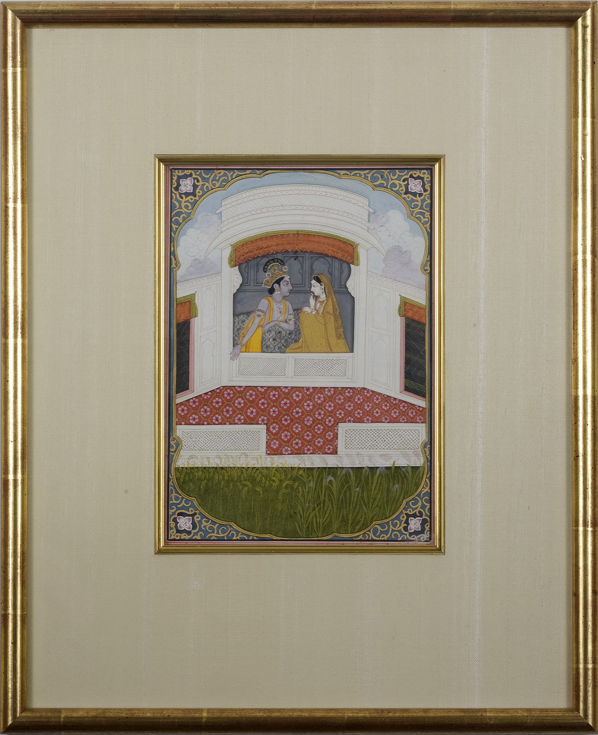 Appraisal: INDIAN MINIATURE PAINTING OF KRISHNA AND RADHA SEATED IN A