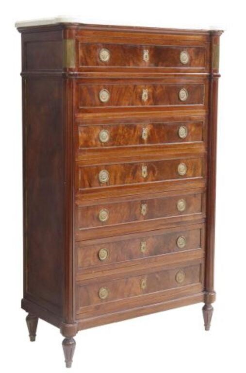 Appraisal: Louis XVI style marble-top mahogany tall chest of drawers th