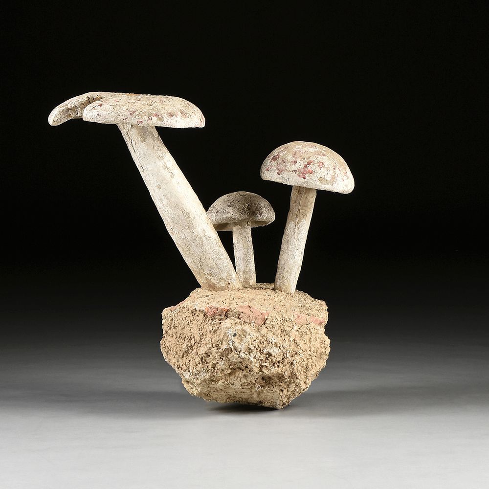 Appraisal: A TROOP OF BOLETUS MUSHROOMS CONCRETE GARDEN ORNAMENT PROBABLY FRENCH