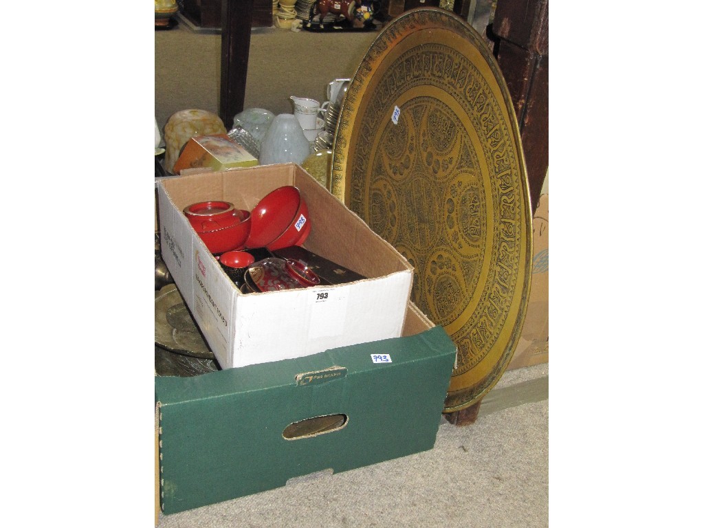 Appraisal: Two boxes of lacquerware and brassware