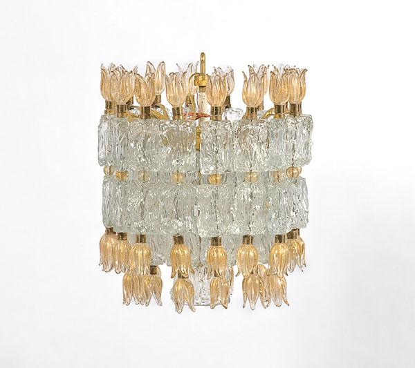 Appraisal: MURANO GLASS CHANDELIER Italian th century with six-light frame hung