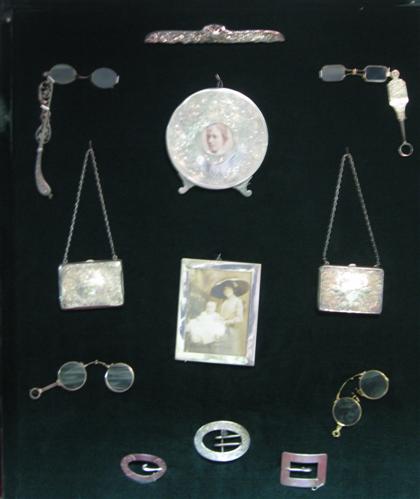 Appraisal: Shadow box framed Victorian silver momentoes th century