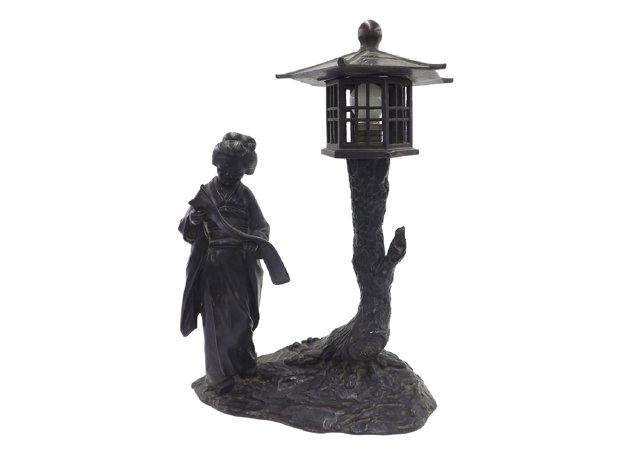 Appraisal: Japanese bronze figural table lamp modelled as a Geisha reading