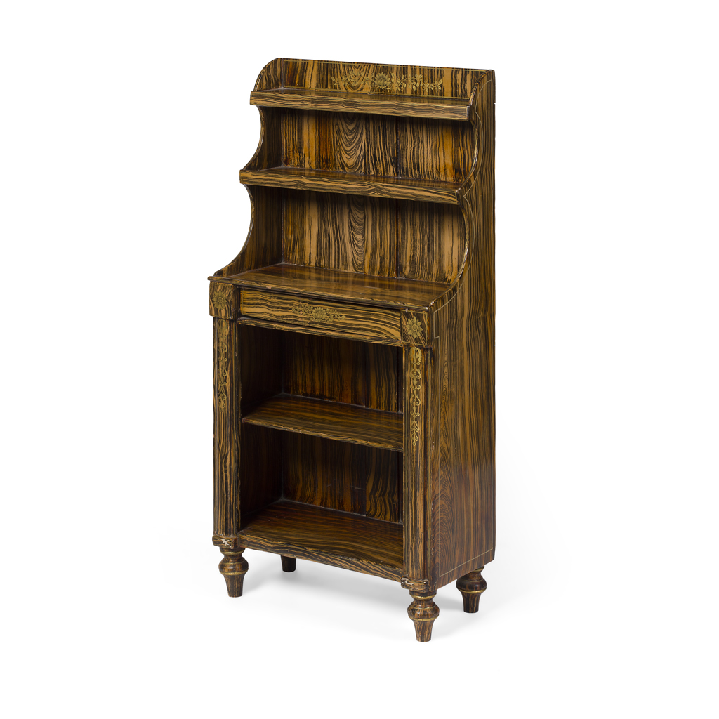 Appraisal: REGENCY SIMULATED COROMANDEL WATERFALL BOOKCASE EARLY TH CENTURY with two