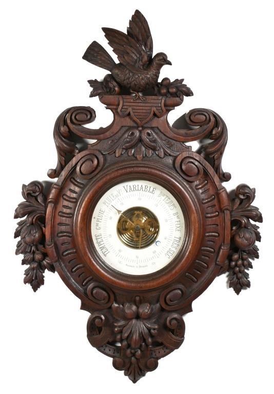 Appraisal: Gorgeous antique Black Forest carved wall barometer with bird carving