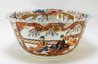 Appraisal: Japanese Imari Porcelain Floral Punch Bowl HUGE JAPAN MEIJI PERIOD