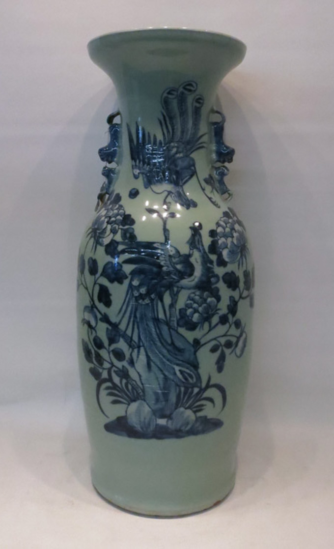 Appraisal: CHINESE BLUE UNDERGLAZE PORCELAIN FLOOR VASE with bird and floral