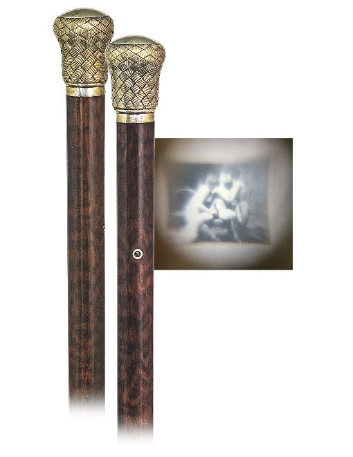 Appraisal: Vermeil Stanhope Erotic Dress Cane Ca -Classic-shaped knob fashioned of