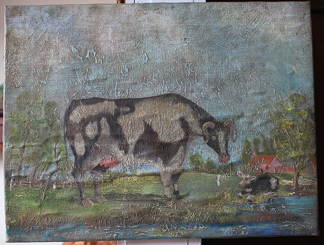 Appraisal: TH CENTURY ENGLISH SCHOOLA naive painting of a cow and