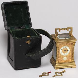 Appraisal: th C French Gilt Bronze Repeating Carriage Clock The corners