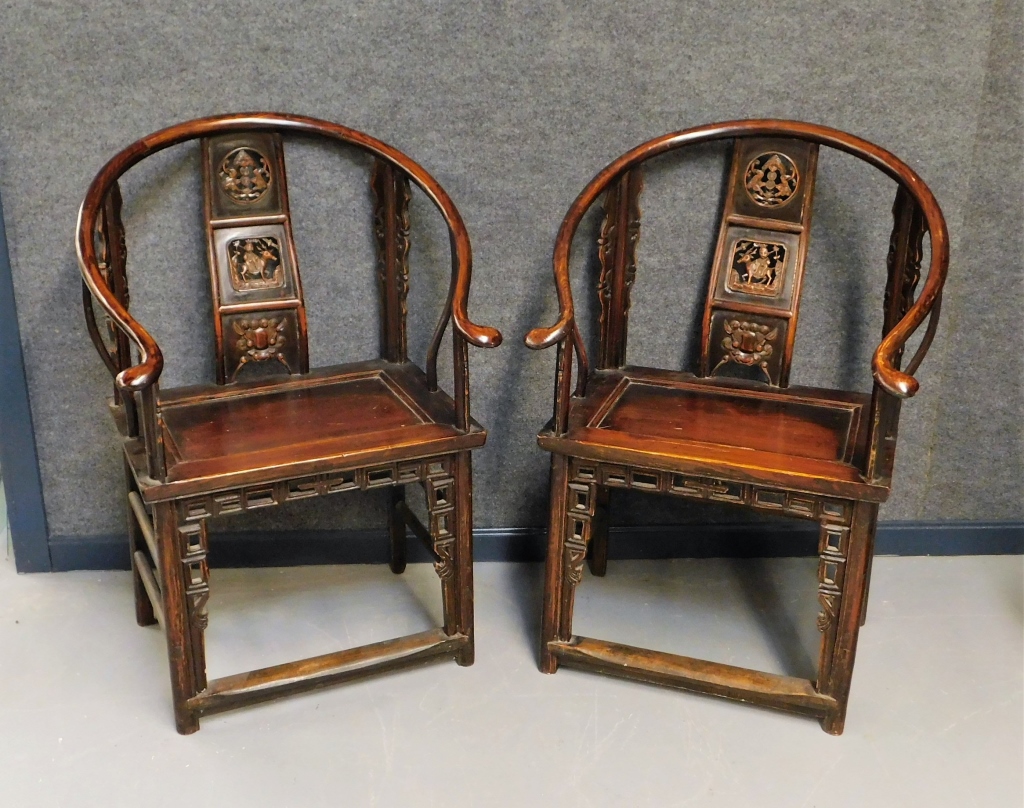 Appraisal: PR CHINESE OPPOSING YOKE BACK ARM CHAIRS Chinese - th