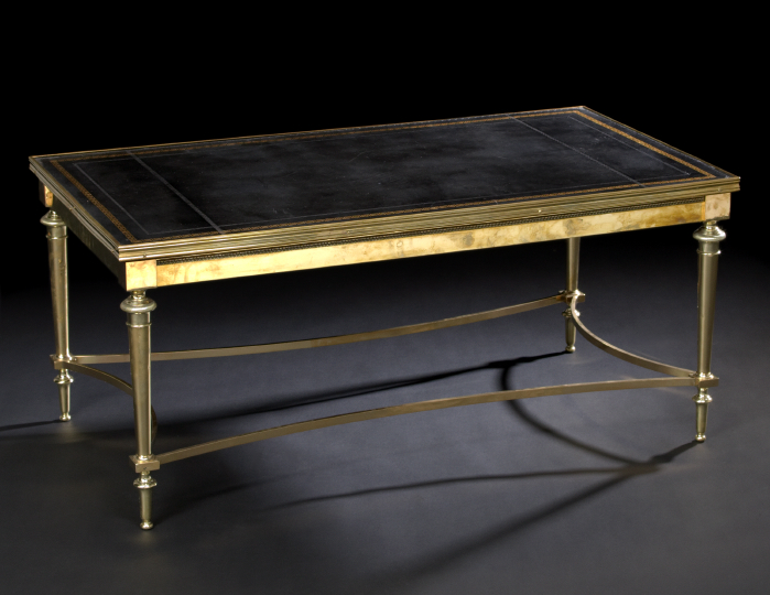 Appraisal: Louis XVI-Style Gilt-Metal and Leather Cocktail Table the rectangular top