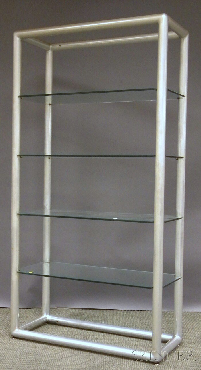 Appraisal: Modern Aluminum Tubular Display Shelf with Four Glass Shelves ht