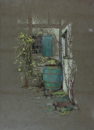 Appraisal: Helen Howard Hatton Margetson Blue barrel in a courtyard pastel