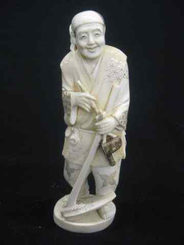 Appraisal: Chinese Carved Ivory Figurine of Man with garden hoe taking