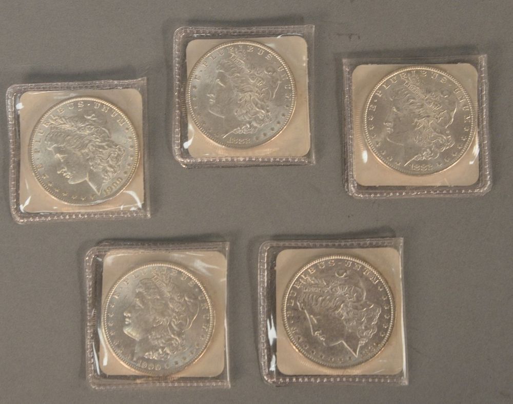 Appraisal: Five Morgan silver dollars to include and Provenance Ida Cion