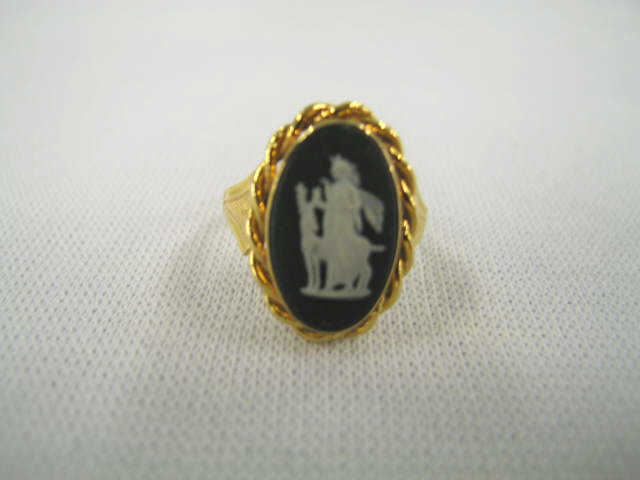 Appraisal: Wedgwood Black Jasperware Ring scene of maiden and deer K