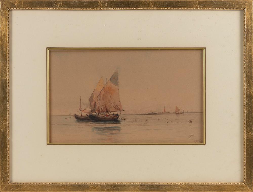 Appraisal: PROSPER LOUIS SENAT PENNSYLVANIA CALIFORNIA MAINE - VENETIAN BOATS WATERCOLOR