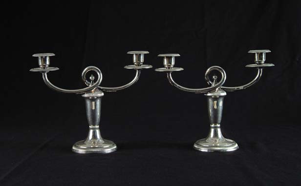 Appraisal: PAIR OF CONTINENTAL SILVER TWO-BRANCH CANDELABRAS Hallmark to top side