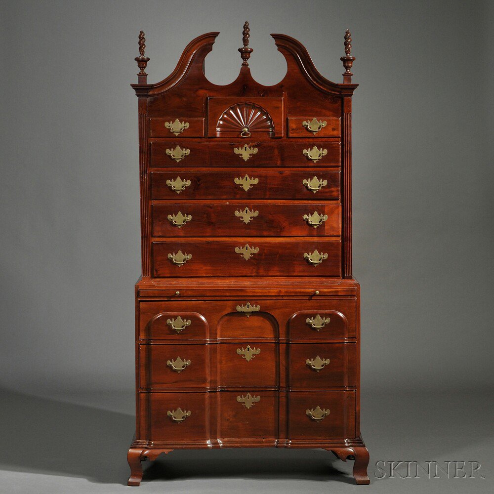 Appraisal: Chippendale Mahogany Scroll-top Chest on Chest Massachusetts th century the