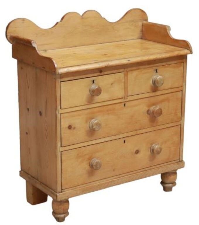 Appraisal: Victorian scrubbed pine chest of drawers th c scalloped and