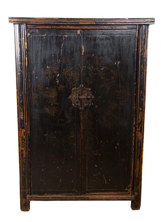 Appraisal: Sale Lot Chinese Black Lacquer Two-Door Cabinet late th century