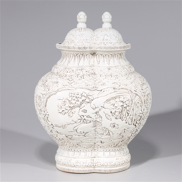 Appraisal: Chinese porcelain double form vase with bird and foliage designs