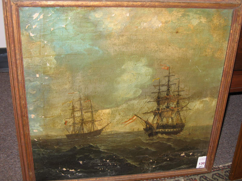 Appraisal: TH CENTURY Pair of seascapes with clipper ships oil paintings