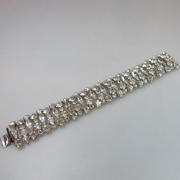 Appraisal: Sherman Silver Tone Metal Strap Bracelet set with clear rhinestones