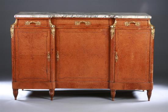 Appraisal: LOUIS XVI STYLE MARBLE-TOP INLAID BURLED WOOD BUFFET th century