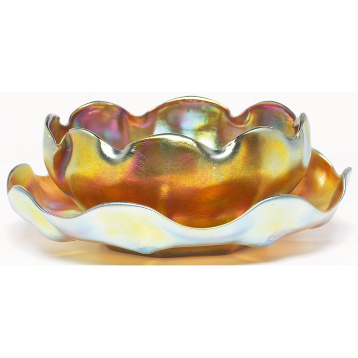 Appraisal: L C Tiffany bowl and under plate gold favrile glass