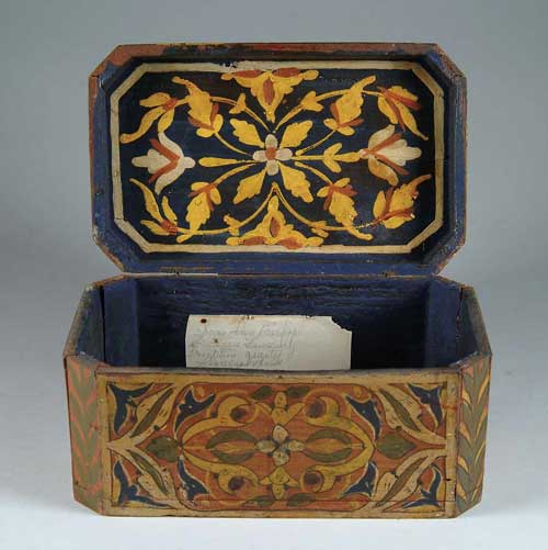 Appraisal: PAINT DECORATED HINGED BOX Inside and out decorated with flowers