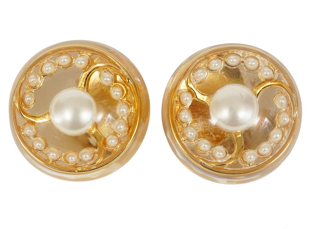 Appraisal: Chanel Vintage Gold Tone Lucite Pearl Earrings Chanel - 's