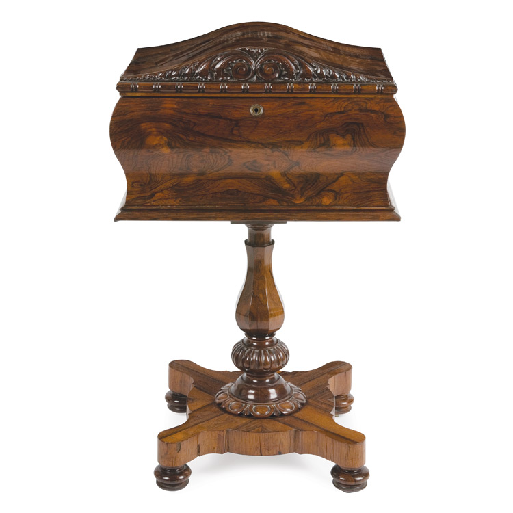 Appraisal: Early Victorian Rosewood Teapoy Circa The domed hinged top opening